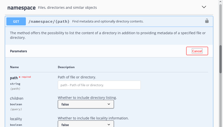 Trying out a GET on /namespace